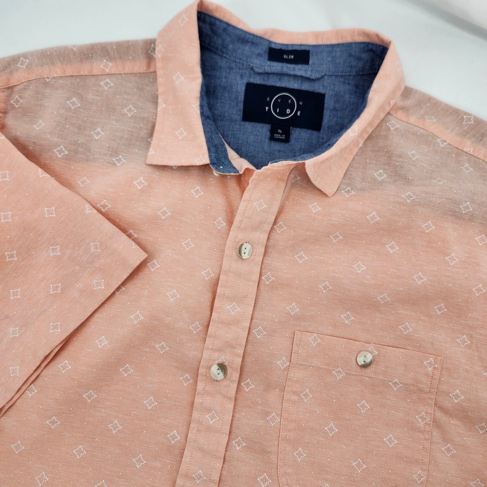 Even Tide Mens Linen Blend Slim Fit Camp Shirt Size XL Coral Coastal Beach